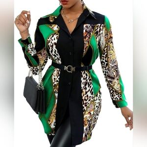 VONDA Women's Leopard Print Round Hem Button Up Long Shirt Size 3XL NWT